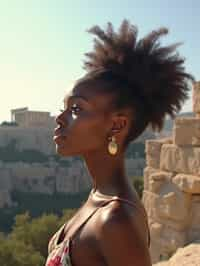 woman in Athens with the Acropolis in the background