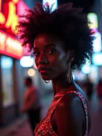 woman in Tokyo at night with neon lights