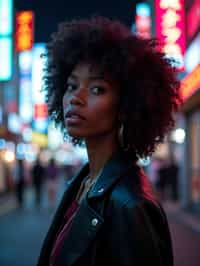 woman in Tokyo at night with neon lights