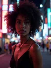 woman in Tokyo at night with neon lights