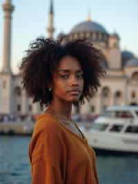 woman in Istanbul with The Mosque in background