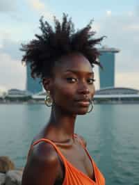 woman in Singapore with Marina Bay Sands in background