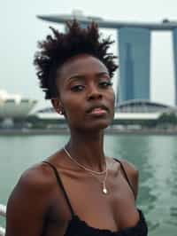 woman in Singapore with Marina Bay Sands in background