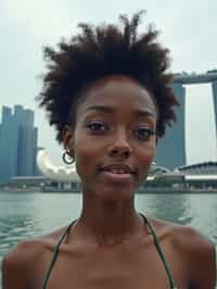 woman in Singapore with Marina Bay Sands in background