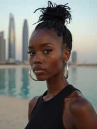 woman in Dubai with skyline in background