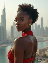 woman in Dubai with skyline in background