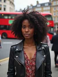 woman in London with Double Decker Bus in background