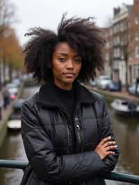 woman in Amsterdam with the Amsterdam Canals in background