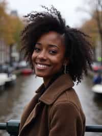 woman in Amsterdam with the Amsterdam Canals in background