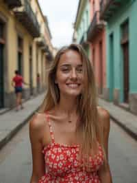 woman in Havana with the colorful old town in the background