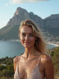 woman in Cape Town with the Table Mountain in the background