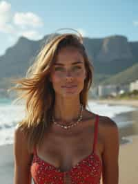 woman in Cape Town with the Table Mountain in the background