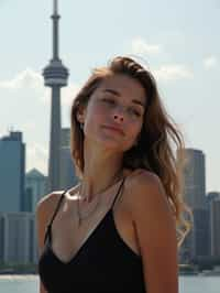 woman in Toronto with the CN Tower in the background