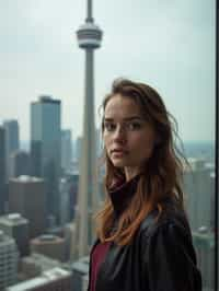 woman in Toronto with the CN Tower in the background