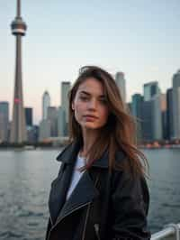 woman in Toronto with the CN Tower in the background