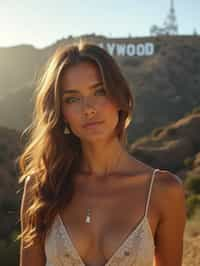 woman in Los Angeles with the Hollywood sign in the background