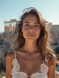 woman in Athens with the Acropolis in the background