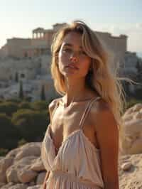 woman in Athens with the Acropolis in the background