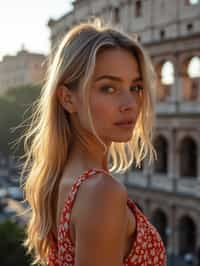 woman in Rome with the Colosseum in the background