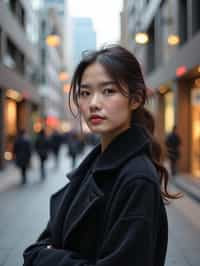 woman in Seoul in Gangnam in Cheongdamdong Luxury Shopping street. stores visible in background