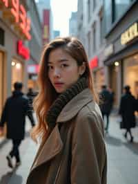 woman in Seoul in Gangnam in Cheongdamdong Luxury Shopping street. stores visible in background