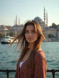 woman in Istanbul with The Mosque in background