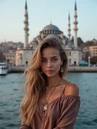 woman in Istanbul with The Mosque in background