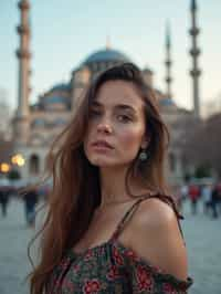 woman in Istanbul with The Mosque in background