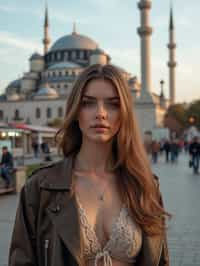 woman in Istanbul with The Mosque in background