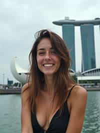 woman in Singapore with Marina Bay Sands in background