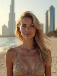 woman in Dubai with skyline in background