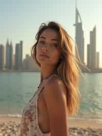 woman in Dubai with skyline in background