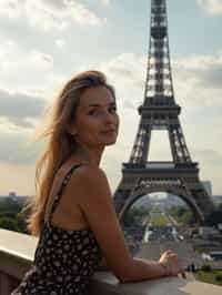 woman in Paris with the Eiffel Tower in background