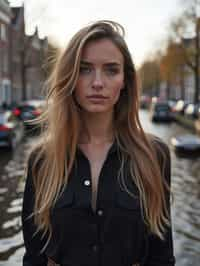 woman in Amsterdam with the Amsterdam Canals in background