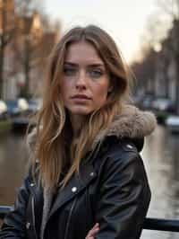 woman in Amsterdam with the Amsterdam Canals in background