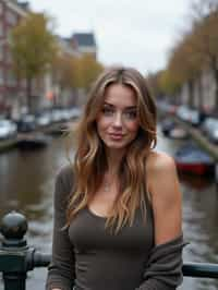 woman in Amsterdam with the Amsterdam Canals in background