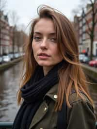 woman in Amsterdam with the Amsterdam Canals in background