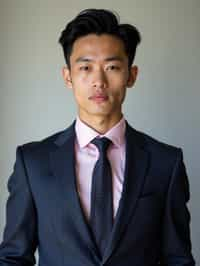 handsome and stylish man wearing a classic navy herringbone suit with a light pink dress shirt and a polka dot tie