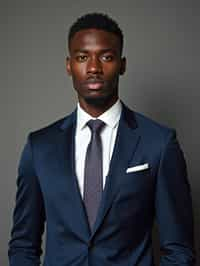 handsome and stylish man wearing a classic navy blue suit with a crisp white dress shirt and a patterned tie