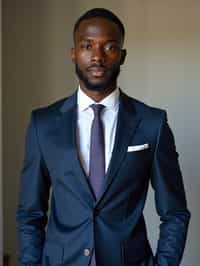 handsome and stylish man wearing a classic navy blue suit with a crisp white dress shirt and a patterned tie