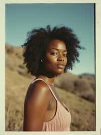 woman in polaroid classic photograph posing for photo outside