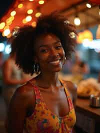 woman at a pop-up food market at night, combining the love for street food with nightlife