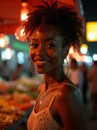 woman at a pop-up food market at night, combining the love for street food with nightlife