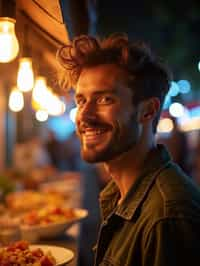 man at a pop-up food market at night, combining the love for street food with nightlife