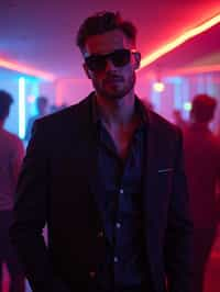 man wearing  smart casual in night club with neon lights