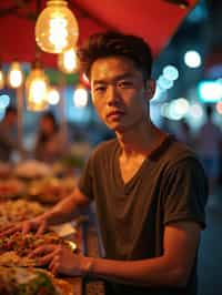 man at a pop-up food market at night, combining the love for street food with nightlife