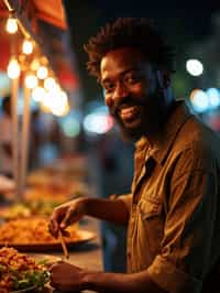 man at a pop-up food market at night, combining the love for street food with nightlife