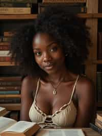 woman surrounded by books or sacred texts