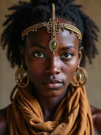 woman engaged in a sacred ritual or ceremony, adorned with symbolic attire