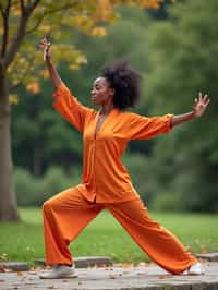 woman practicing Tai Chi in a serene garden